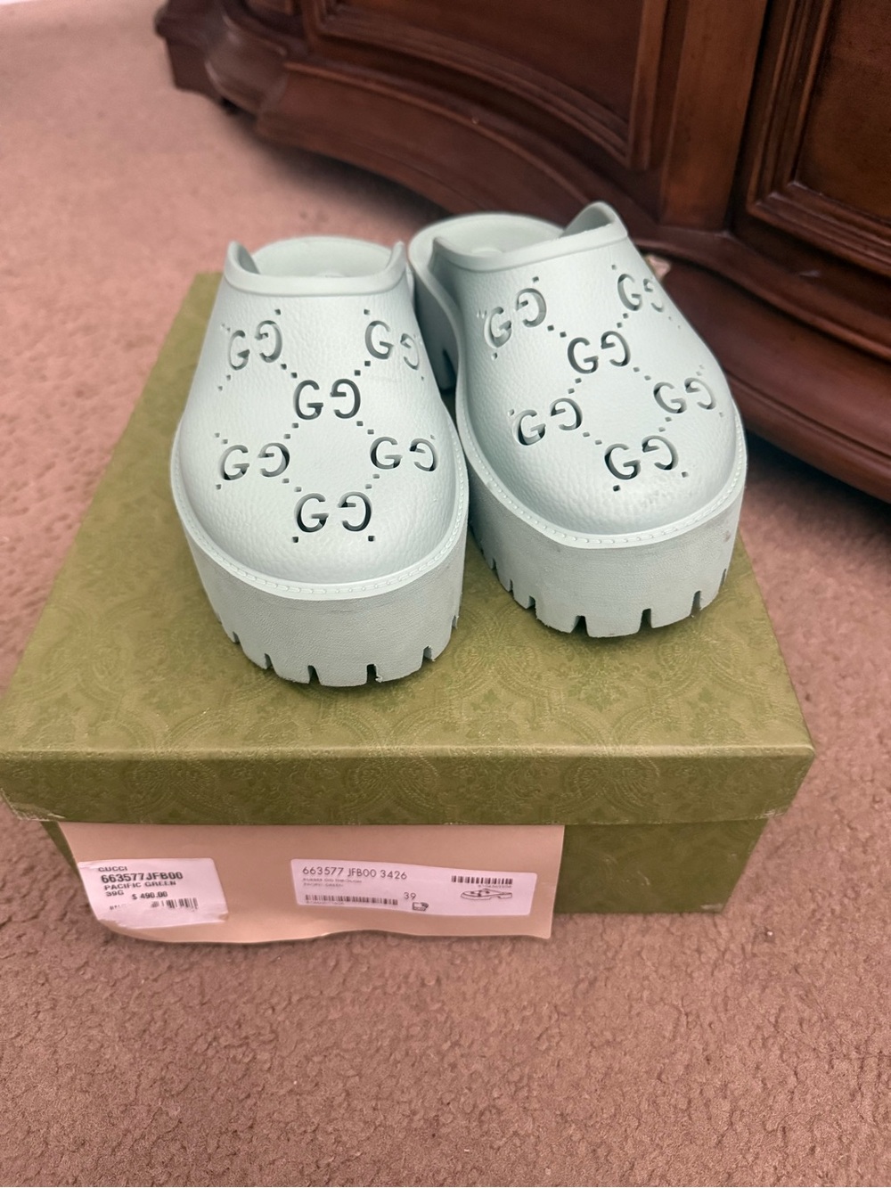 Gucci Mint Green Platform Clogs